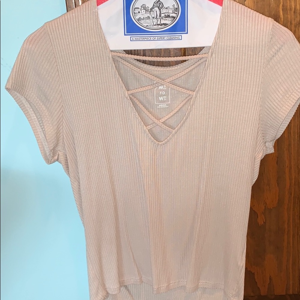 PACSUN- tan crisscross t shirt top